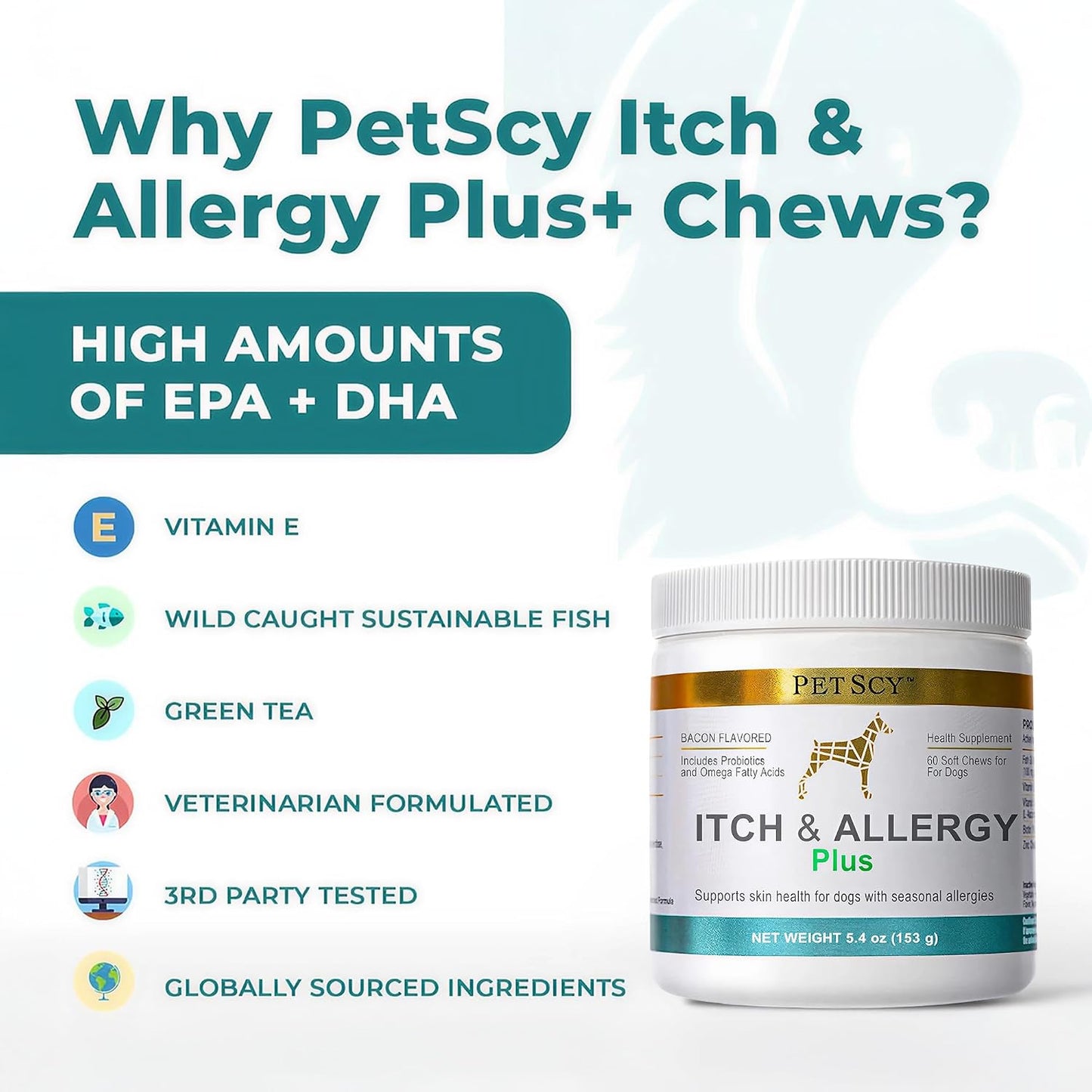 PetScy Itch & Allergy Plus Dog Allergy Chews for Itchy Skin, Ears & Paws | Colostrum, Probiotics & Quercetin | Dog Allergy Relief for Skin Redness, Hair Loss, Immunity and Digestive Health - 60 Chews - Image 9