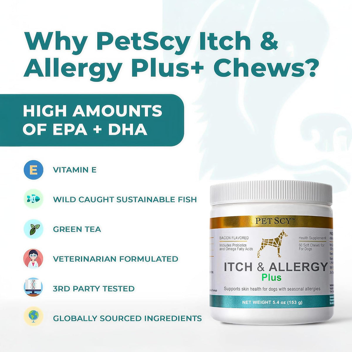 PetScy Itch & Allergy Plus Dog Allergy Chews for Itchy Skin, Ears & Paws | Colostrum, Probiotics & Quercetin | Dog Allergy Relief for Skin Redness, Hair Loss, Immunity and Digestive Health - 60 Chews - Image 9