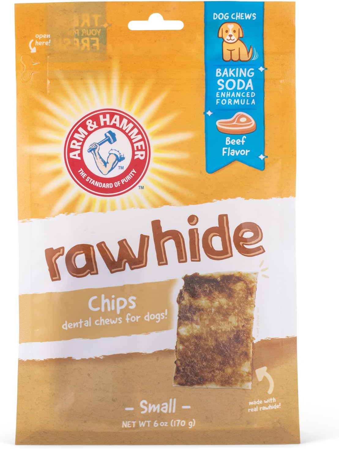 Arm and Hammer beef flavored dental chews six ounce bag back ingredients