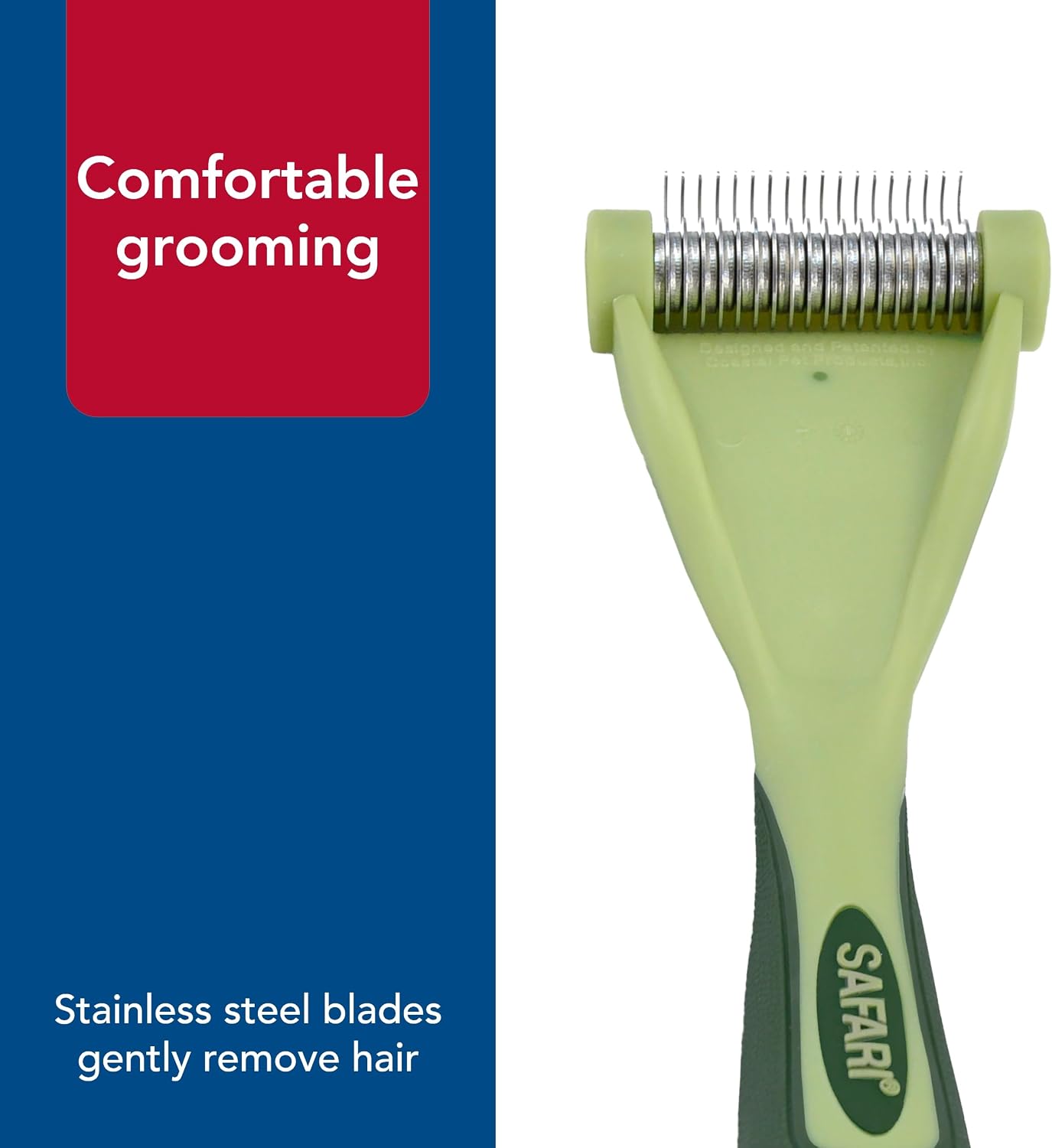 Coastal Pet cat grooming brush showing ergonomic textured handle