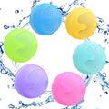 QETRABONE reusable water balloons front view of six multi-colored silicone splash balls