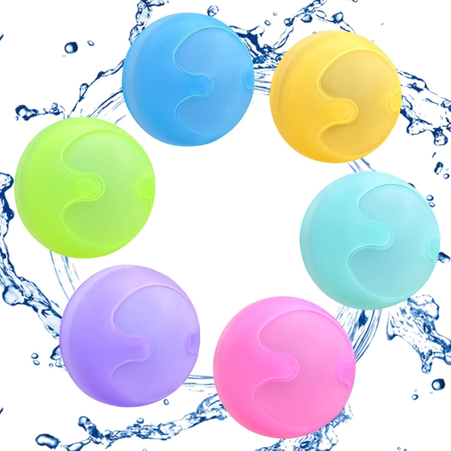 QETRABONE reusable water balloons front view of six multi-colored silicone splash balls