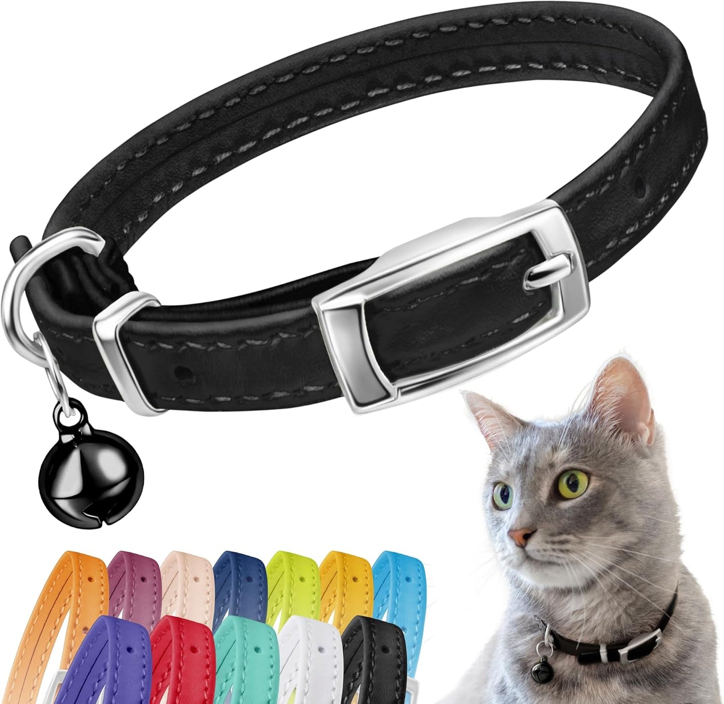 CollarDirect Leather Cat Collar with Removable Bell - Safety Elastic Strap (Breakaway Alternative) - Kitten Collar for Small & Big Boy & Girl Cats - Image 15