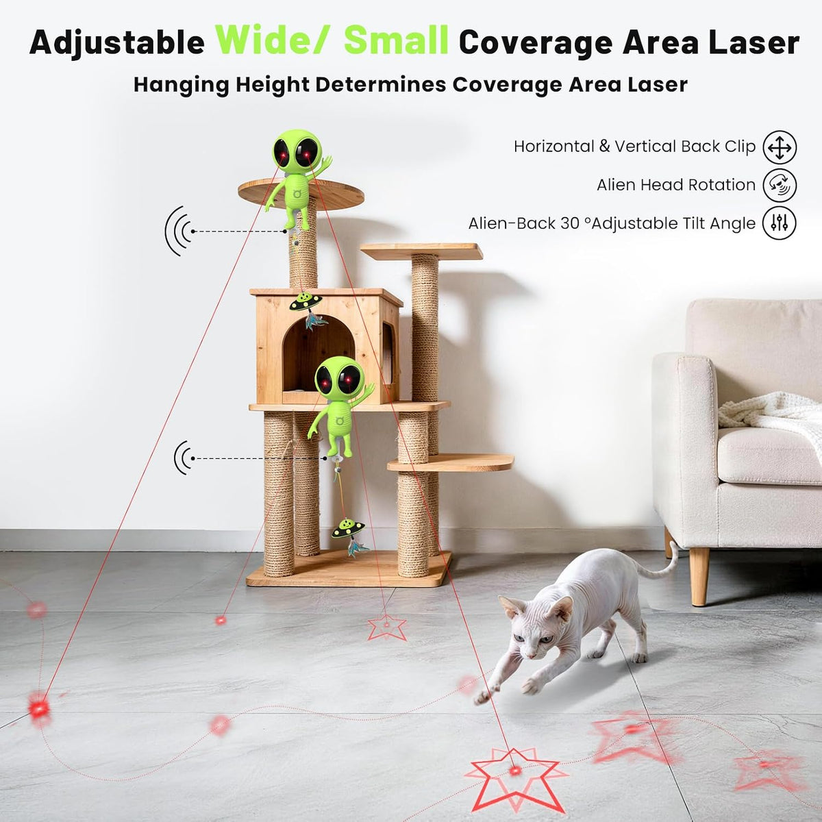 ORSDA dual laser cat toy showing 360 degree unpredictable random patterns