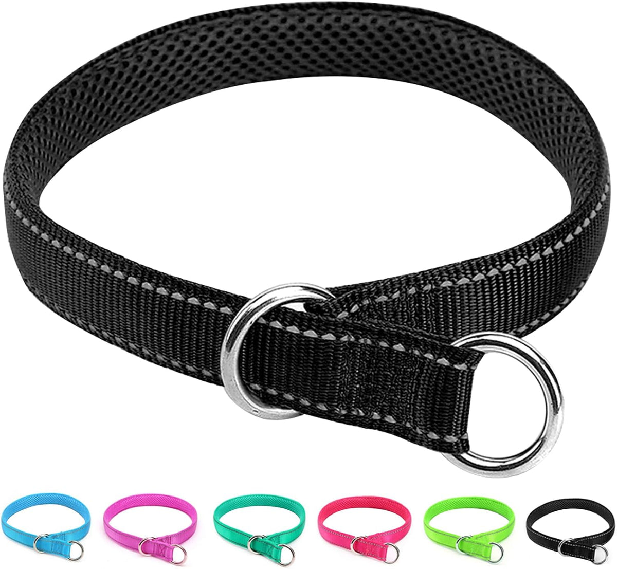 Reflective Slip Dog Collar, Loop Dog Collar for 44-75 lbs Dogs Nylon Collars with Soft Padded for Pet Training- Pink 1" W x 22" L (Fits Neck 15.7"-19.7") - Image 11