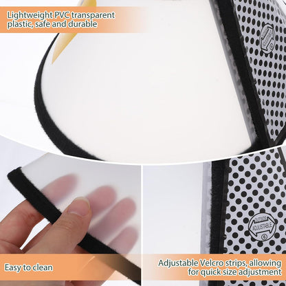 Close up view of the reinforced adjustment system and secure elastic strap on pet cone