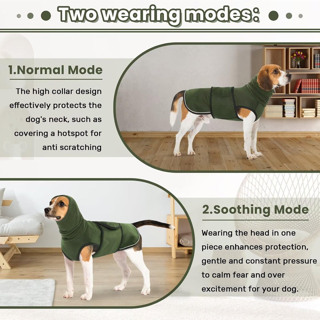 Rear view of dog wearing Idomik anxiety vest showing reflective strips