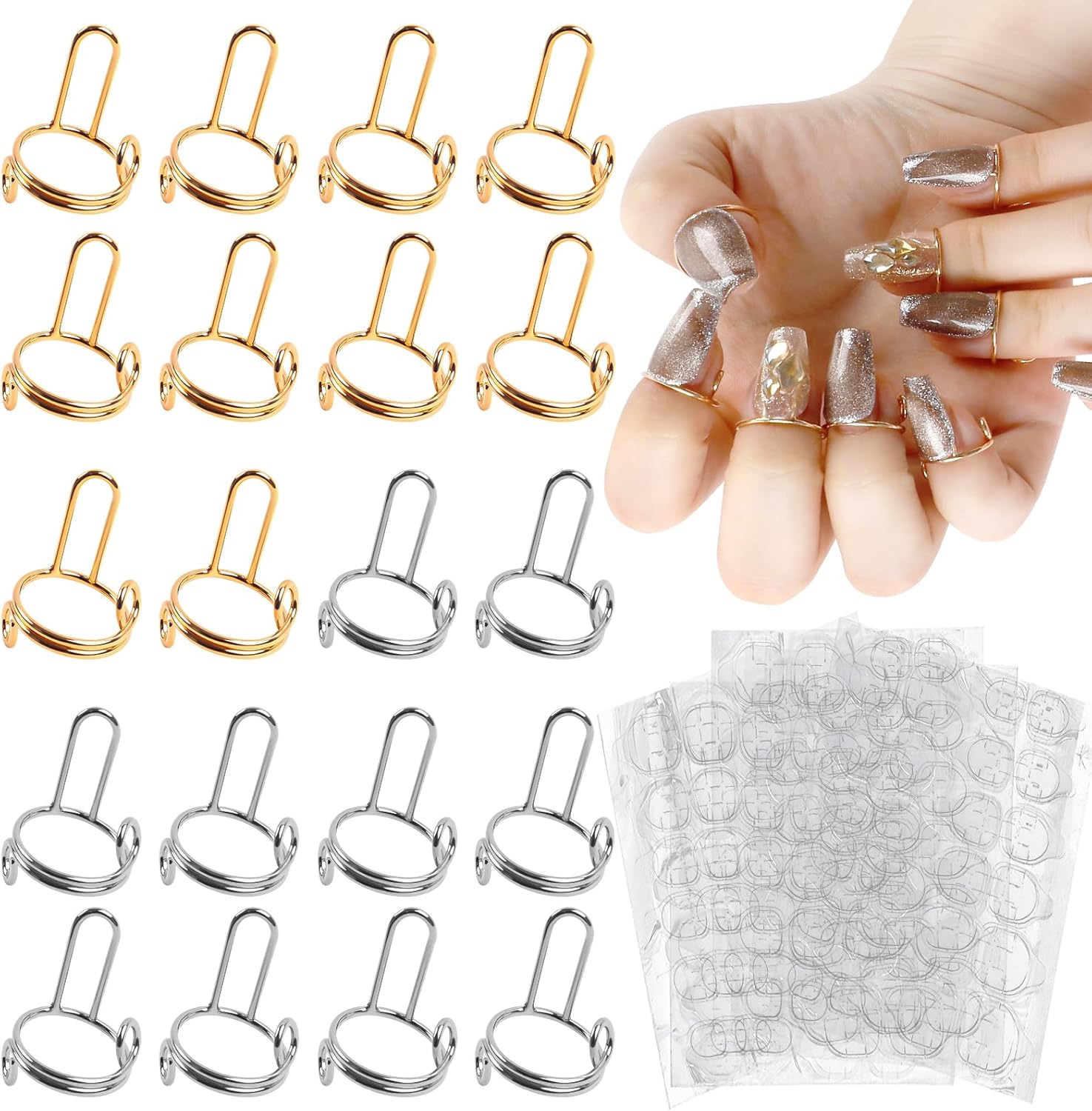 Astonfog 20 Pieces Wudu Nail Rings set with adhesive tabs front view