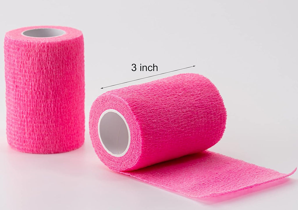 Mataqu pink cohesive bandage rolls stacked