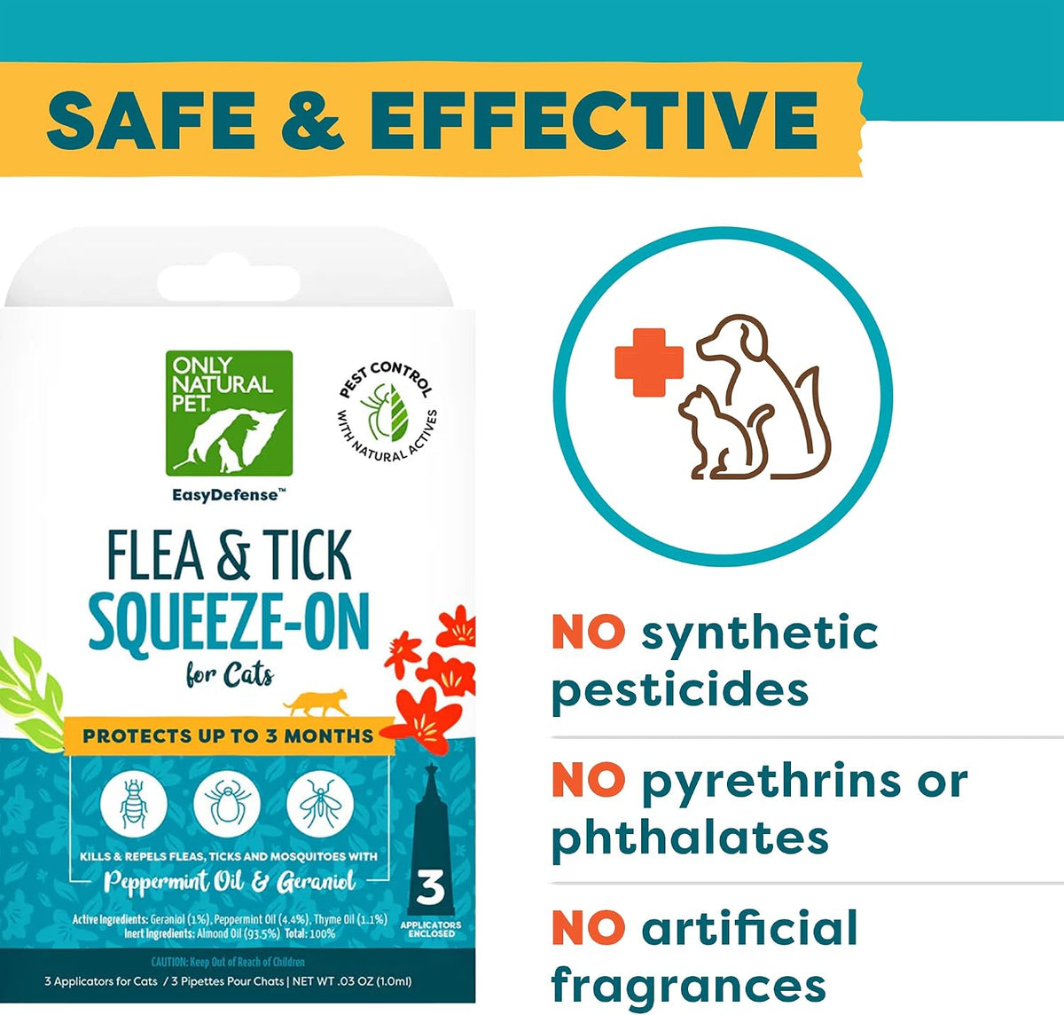 Application instructions detailed on the back of Only Natural Pet non toxic flea treatment