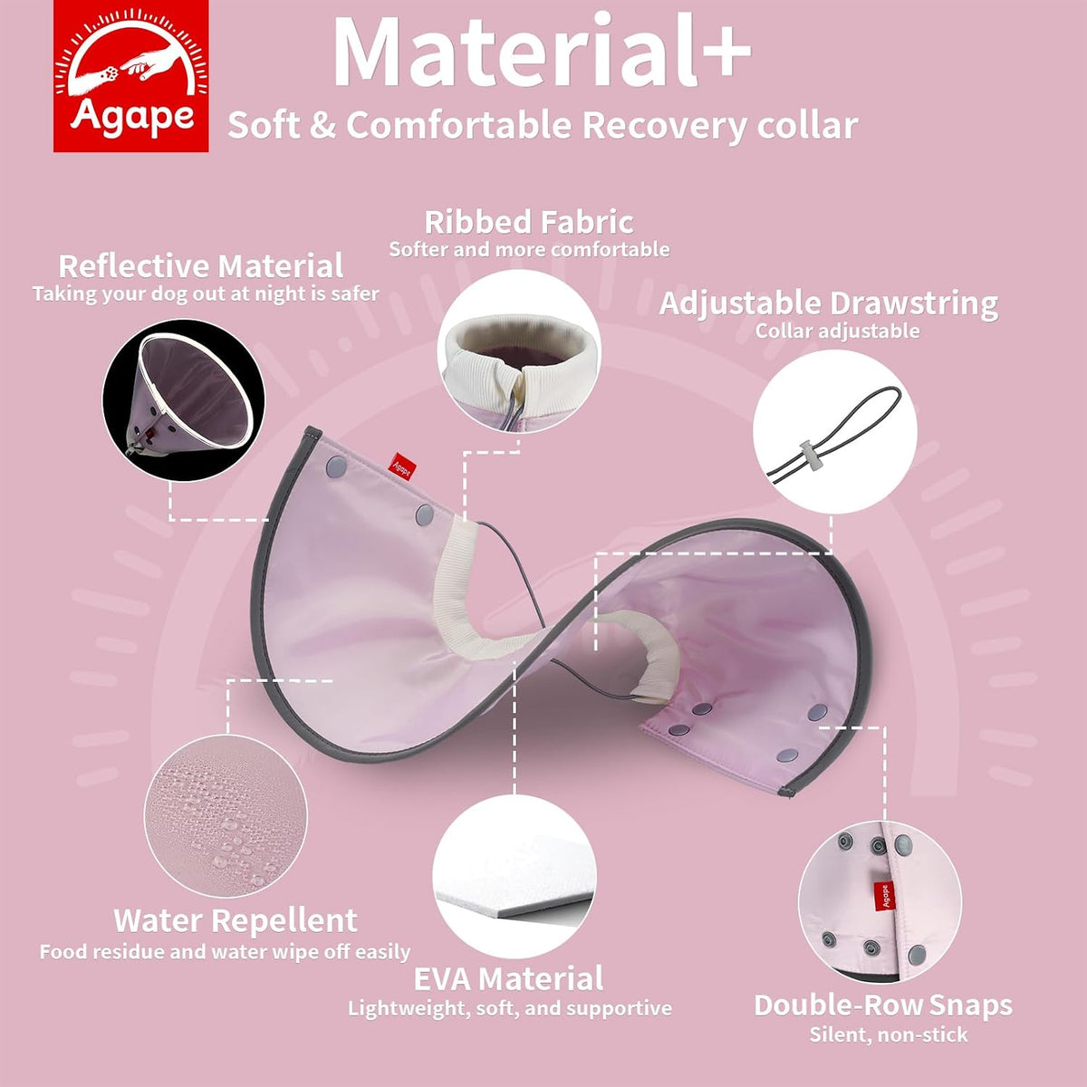 Soft protective Elizabethan collar alternative with snap buttons details
