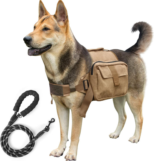 Horse dog hiking backpack front view on a medium canine