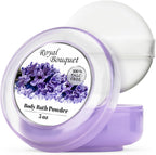 R-NEU Body Powder For Women front view showcasing the Royal Bouquet container and luxury packaging.