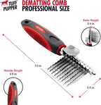Premium imported Tuff Pupper cat and dog dematting rake packaging and product display.