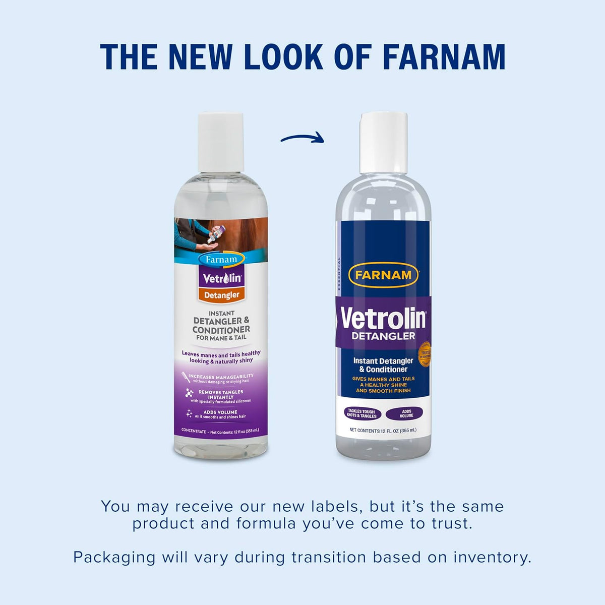Farnam Vetrolin instant horse detangler and conditioner front view bottle