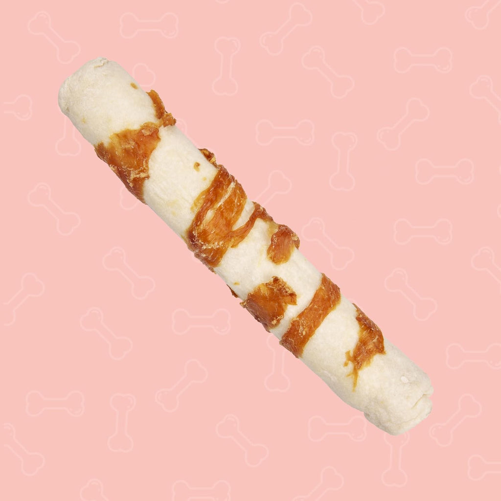 Side profile of Better Belly real venison chew rolls package for large dogs