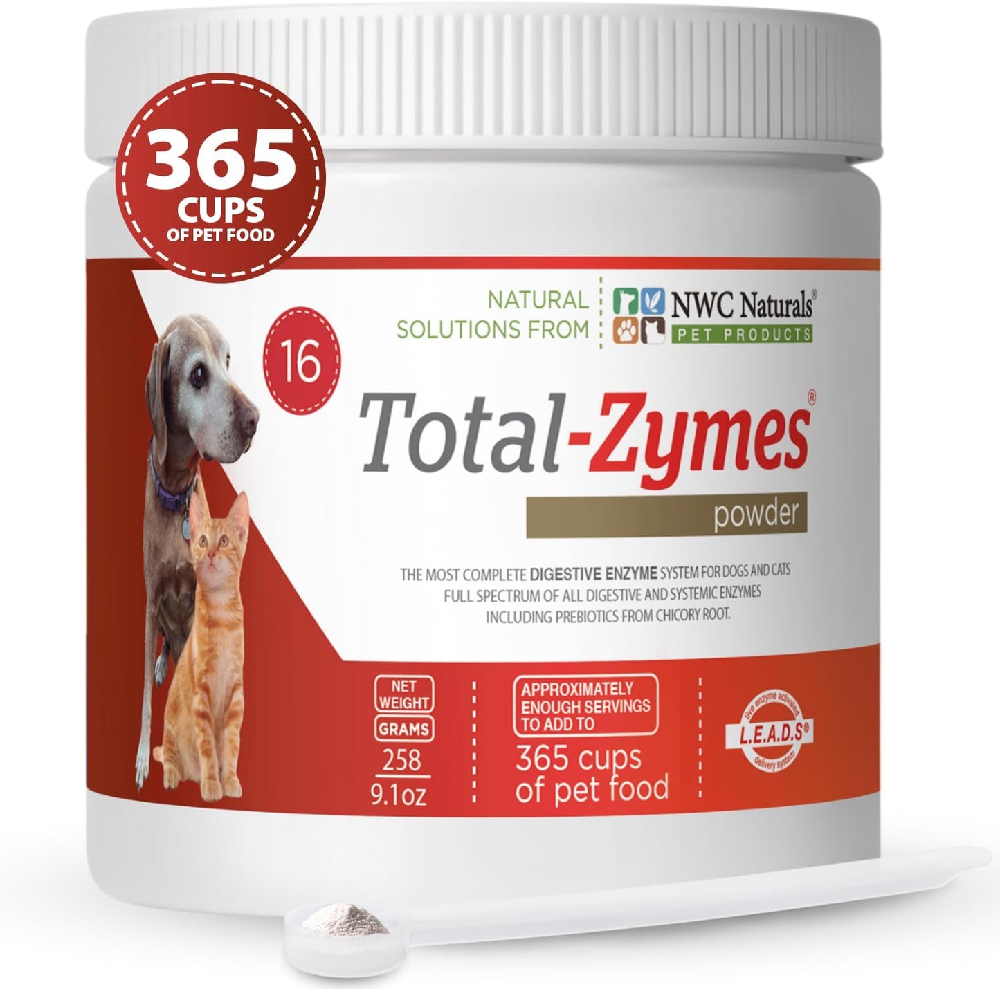 NWC Naturals Total Zymes Digestive Enzymes front view jar for pet gut health