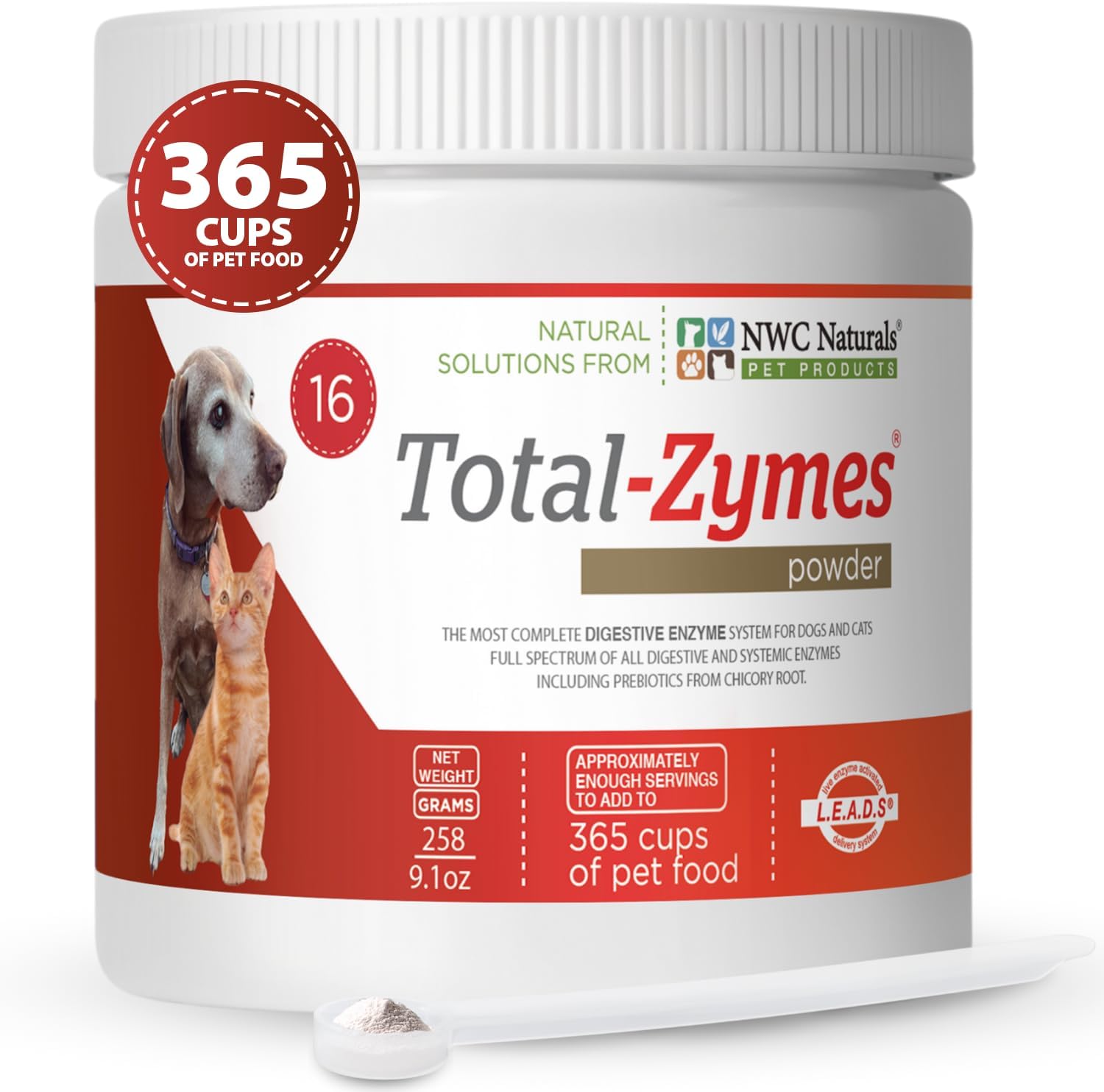 NWC Naturals Total Zymes Digestive Enzymes front view jar for pet gut health