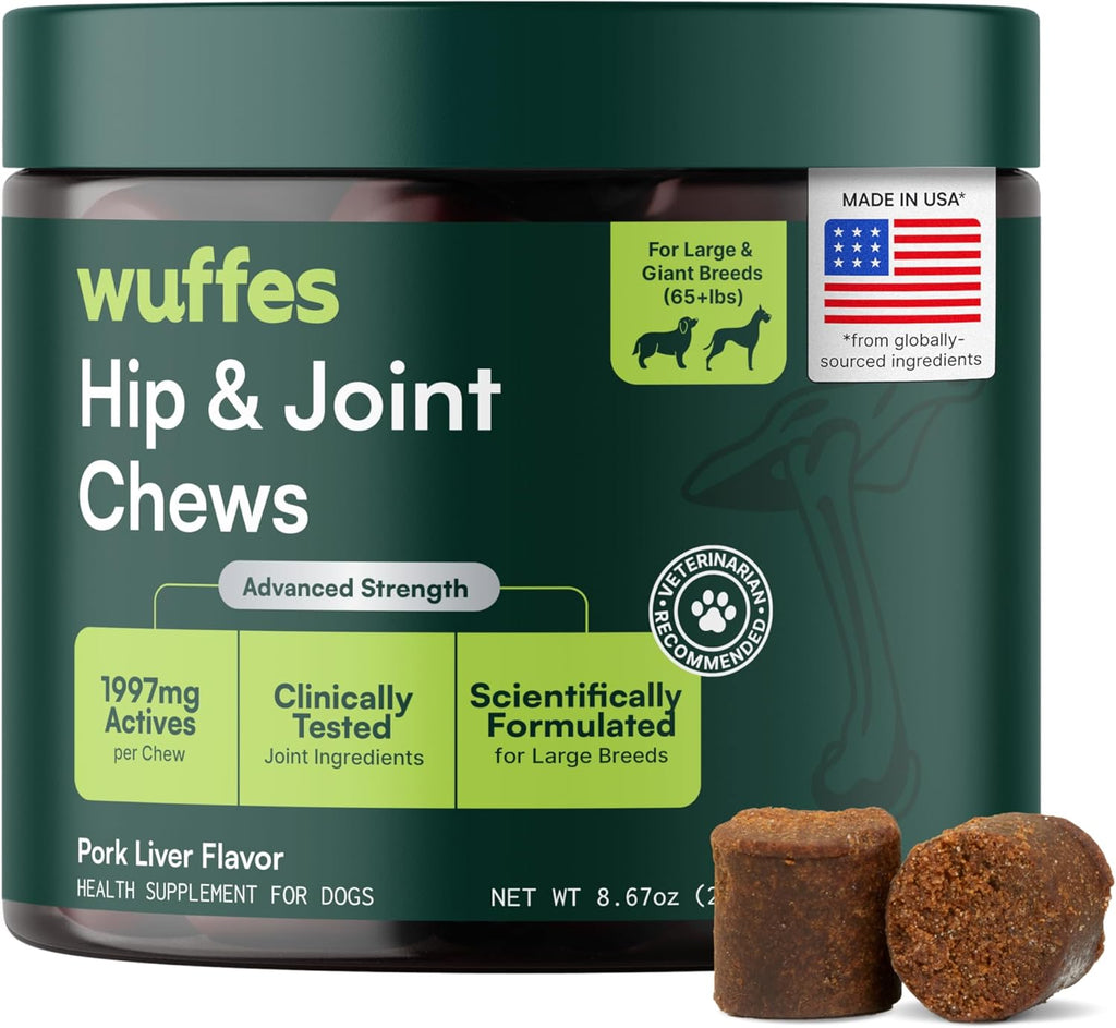 Wuffes Advanced Dog Hip and Joint Supplement with Glucosamine, Chondroitin, Omega 3, MSM, and Green Lipped Mussel, 60 Pork Flavored Chews for Small and Medium Dog Breeds - Image 11
