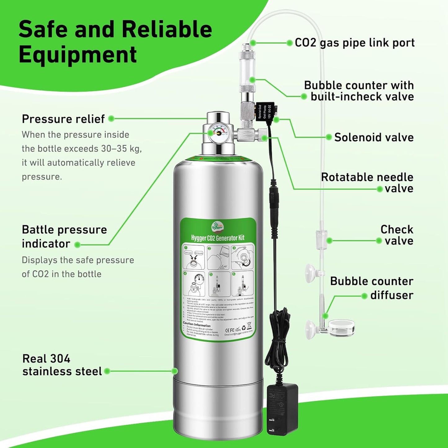 Adjustable bubble counter with built in check valve mounted onto the professional aquarium regulator system.
