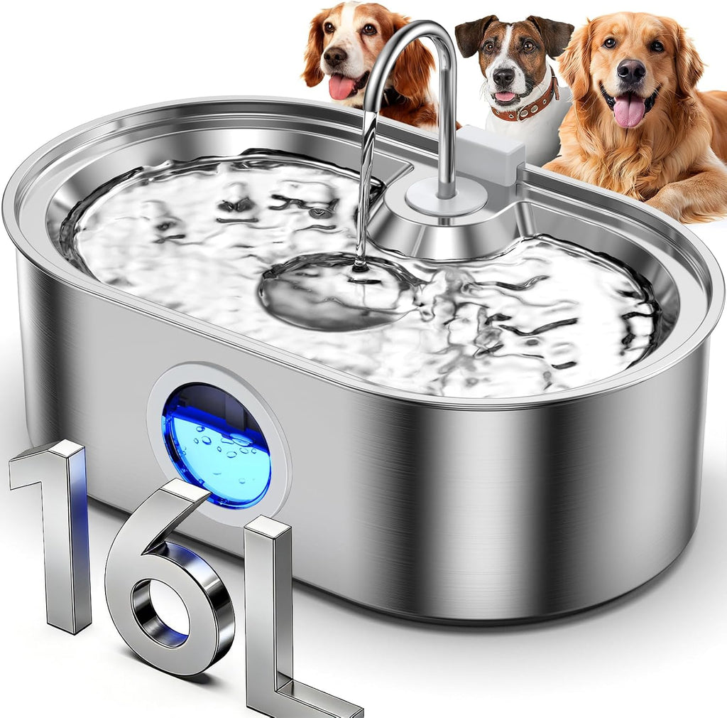 Ecoconut 16 Liter stainless steel dog water fountain front view
