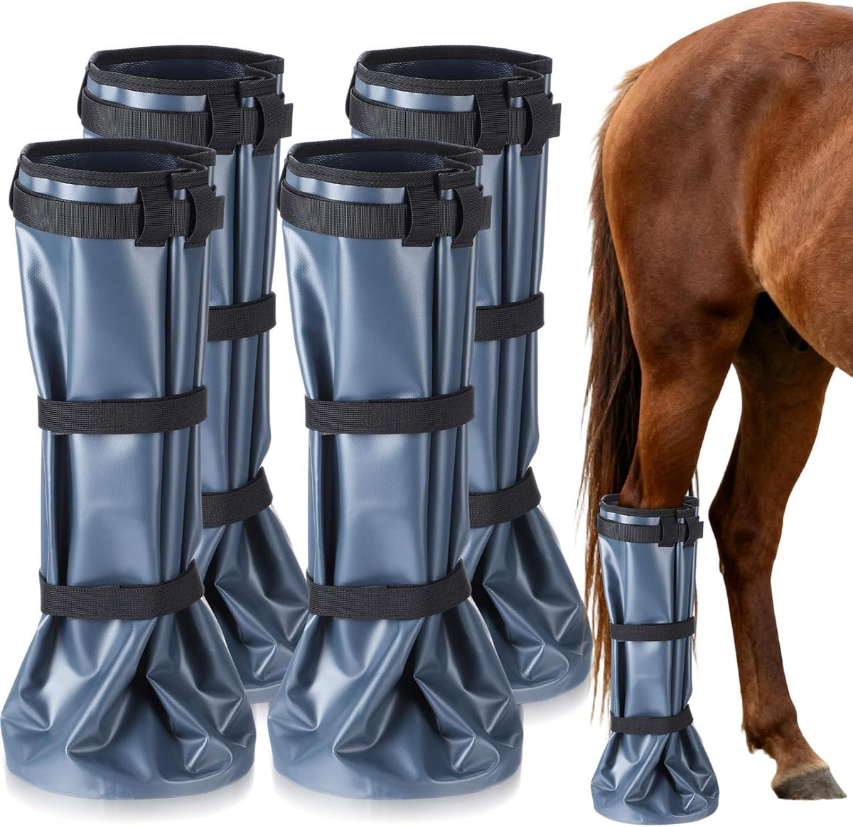 SilTriangle horse treatment boot close up on the adjustable elastic bands designed to prevent slipping.