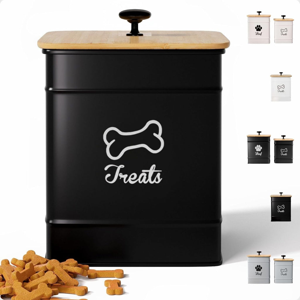 Dog Treat Container Airtight Set of 2 - 8x6 & 7x5 inch Iron Dog Treat Jars for Kitchen Counter with Airtight Bamboo Lids - 20 Cup Capacity Pet Treat Container Set - Doggie Cookie Jar - Treats Canister - Image 10