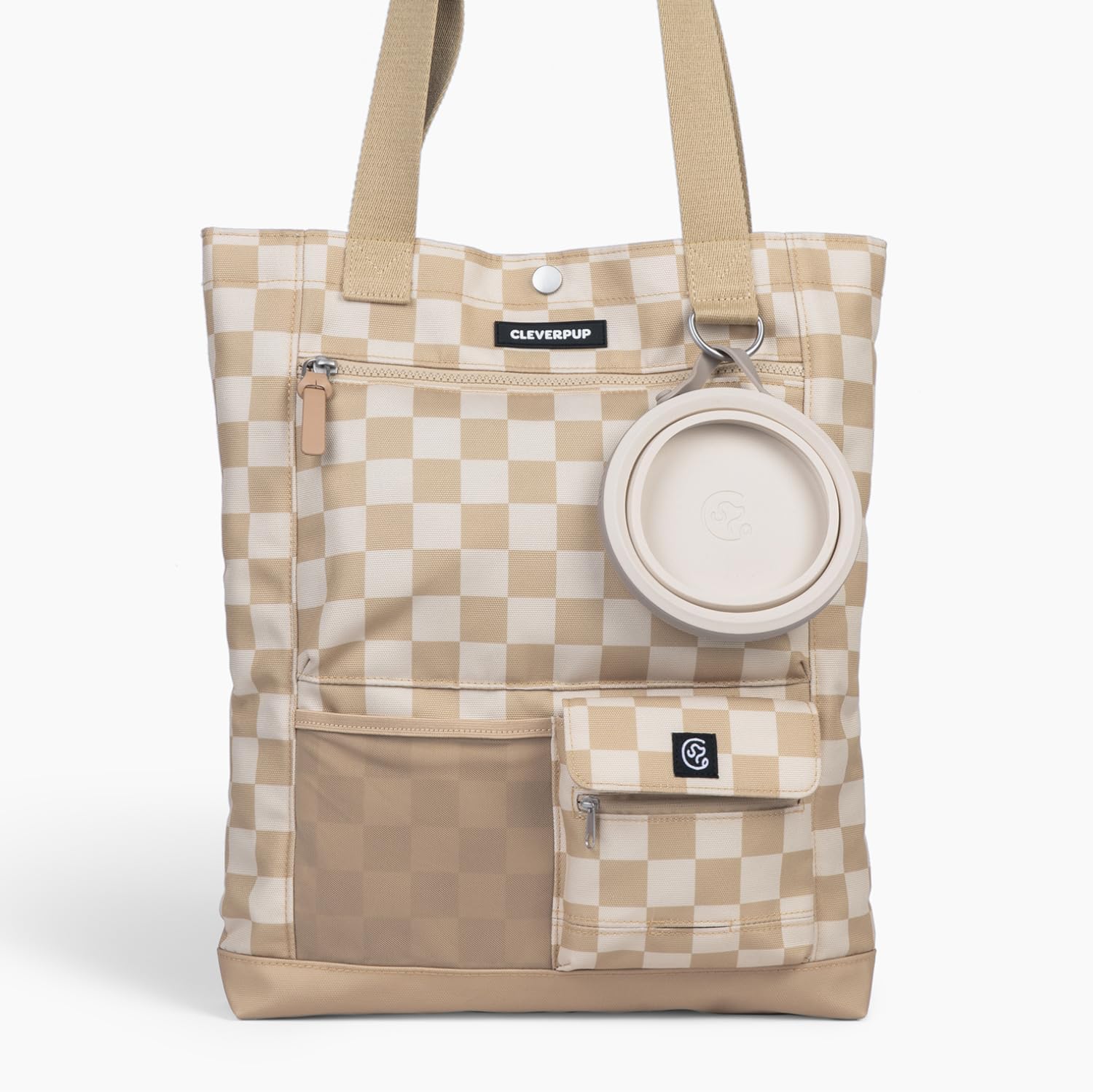 Cleverpup Park Pack dog gear tote front view checkerboard travel bag for pets.