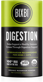 Packaging details and quality assurance seals on Bixbi pet supplement bottle
