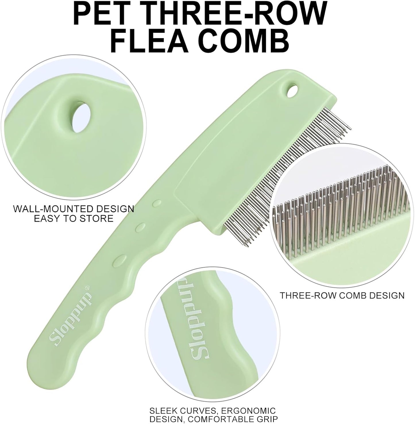 Pet grooming with HOP green 3-row flea comb