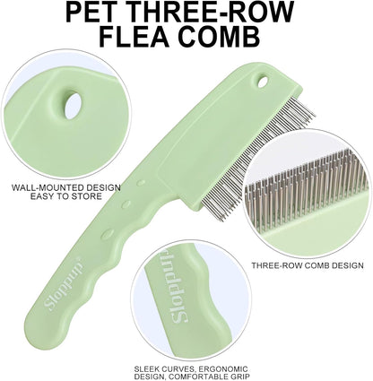 Pet grooming with HOP green 3-row flea comb