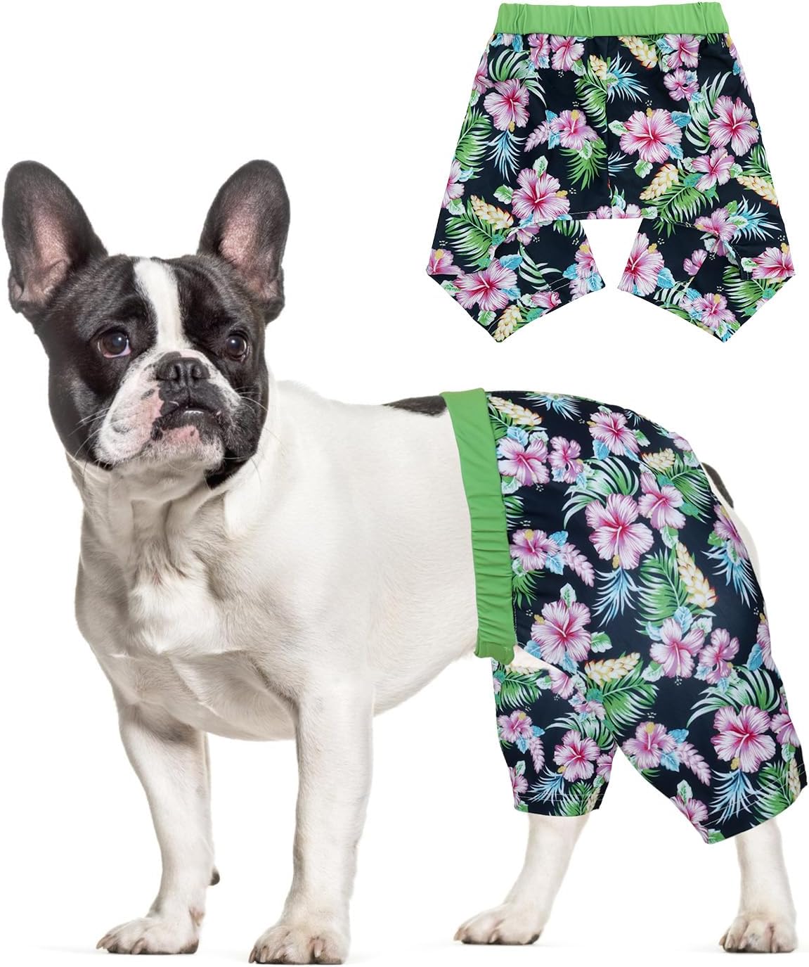 CuteBone Hawaii pattern puppy swim trunks side profile view