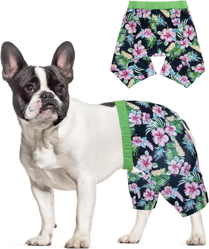 CuteBone Hawaii pattern puppy swim trunks side profile view