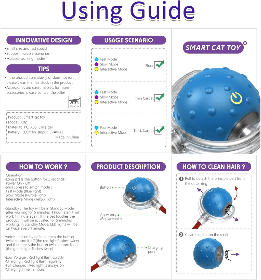 Giociv blue interactive cat toy package contents including the charging cable