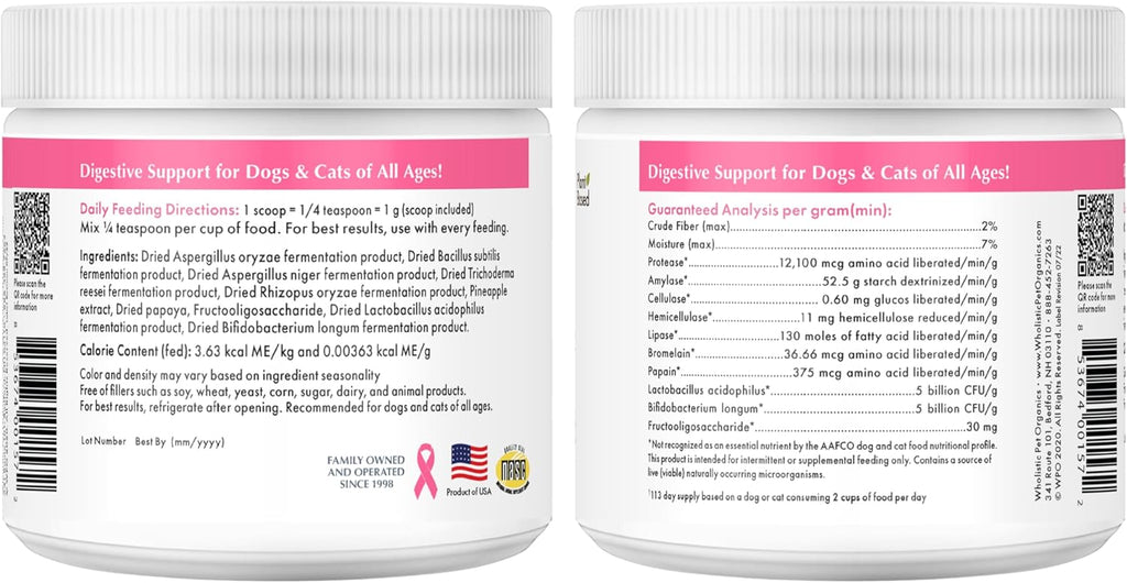Wholistic Pet Organics Daily Cat & Dog Probiotics for Digestive Health, Anti Diarrhea & Gut Support - Probiotics for Dogs with Digestive Enzymes & Prebiotic Fiber - Cat Probiotic - 2 Oz - 57 Scoops - Image 9