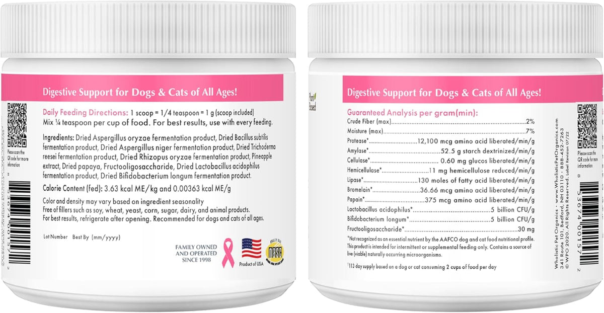 Wholistic Pet Organics Daily Cat & Dog Probiotics for Digestive Health, Anti Diarrhea & Gut Support - Probiotics for Dogs with Digestive Enzymes & Prebiotic Fiber - Cat Probiotic - 2 Oz - 57 Scoops - Image 9