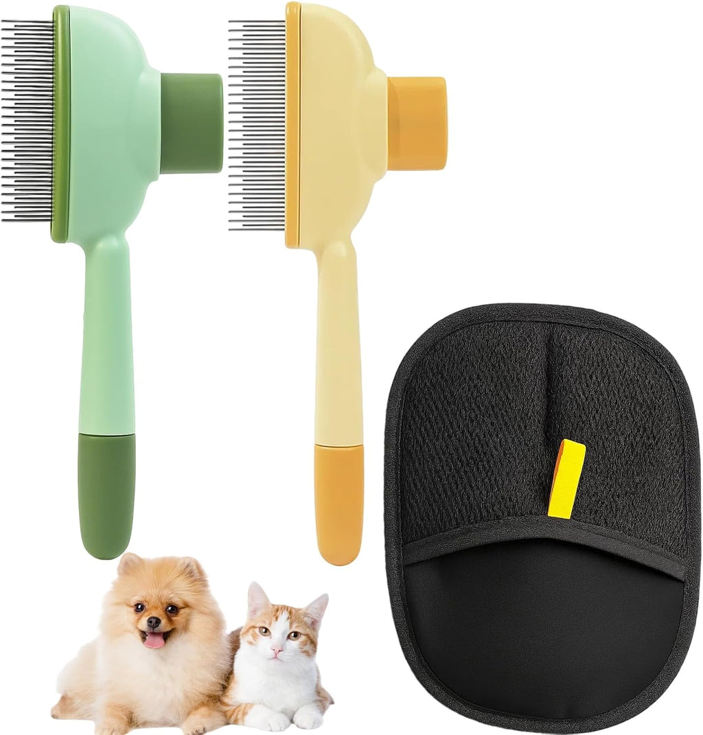 Dhgate 3-Piece Flea Comb Set for Cats front view showing yellow and green grooming brushes