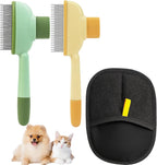Dhgate 3-Piece Flea Comb Set for Cats front view showing yellow and green grooming brushes