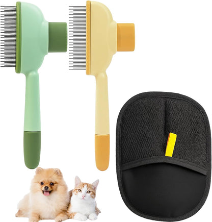 Dhgate 3-Piece Flea Comb Set for Cats front view showing yellow and green grooming brushes