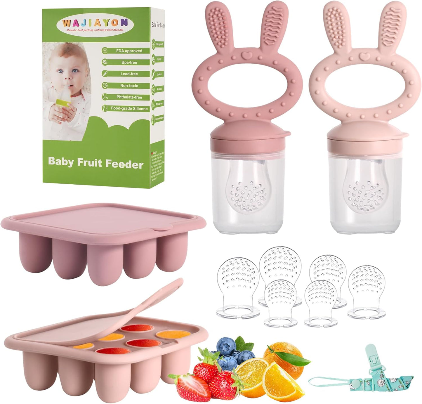 Wajiayon Baby Breastmilk Popsicle Molds and Fruit Feeder Set Pink and Purple