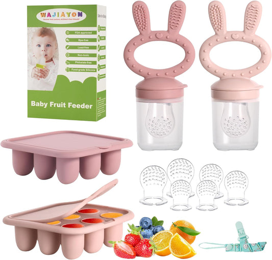 Wajiayon Baby Breastmilk Popsicle Molds and Fruit Feeder Set Pink and Purple