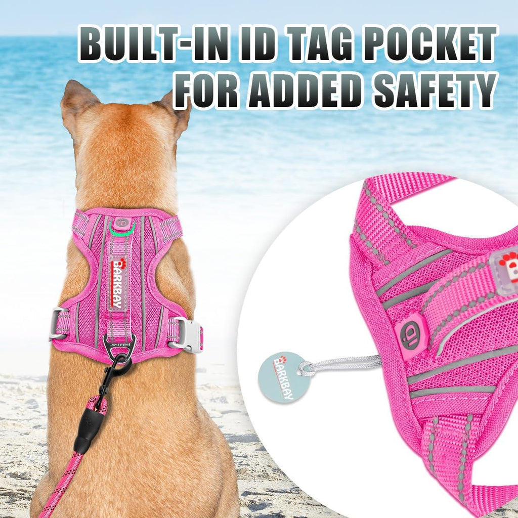 Side view of Barkbay pink reflective dog vest on a dog