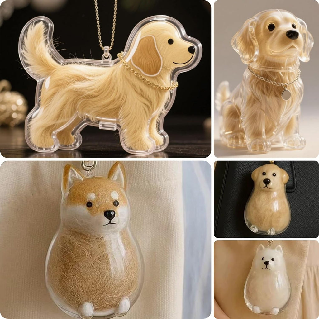 Transparent acrylic pet loss remembrance pendant clipped onto a handbag accessory