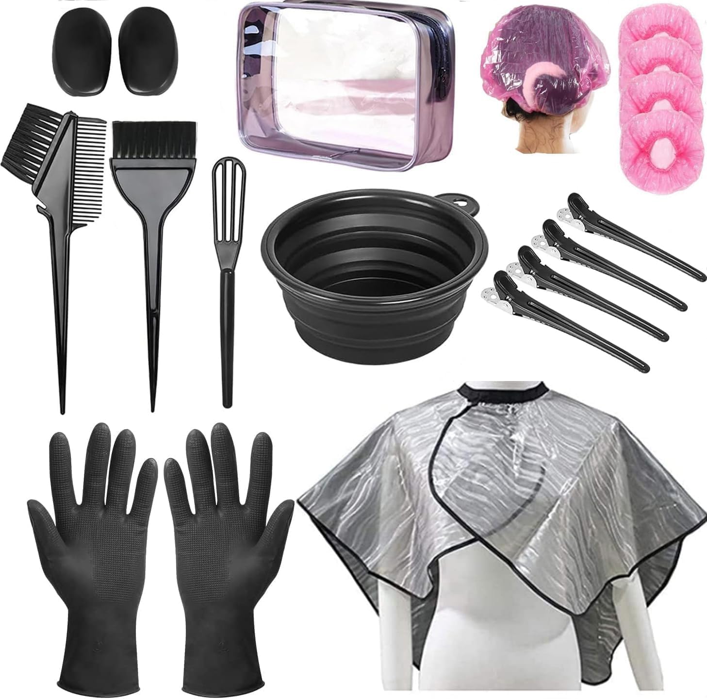 NOUSV hair dye kit 18 pieces showing full contents for professional home hair coloring