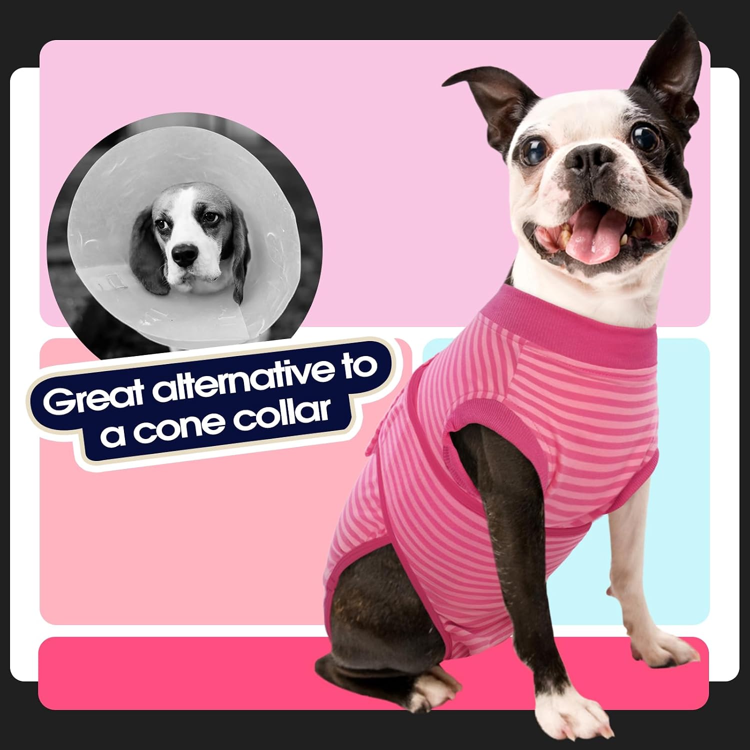 FUAMEY canine recovery onesie breathable cotton fabric close up