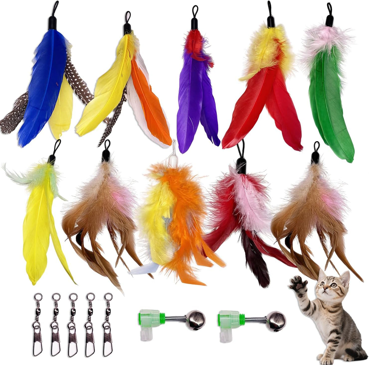 AINTE 10 Pieces Cat Feather Toy Refills front view package layout