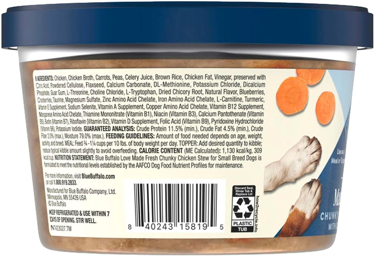 Blue Buffalo fresh refrigerated dog food tub ingredients label