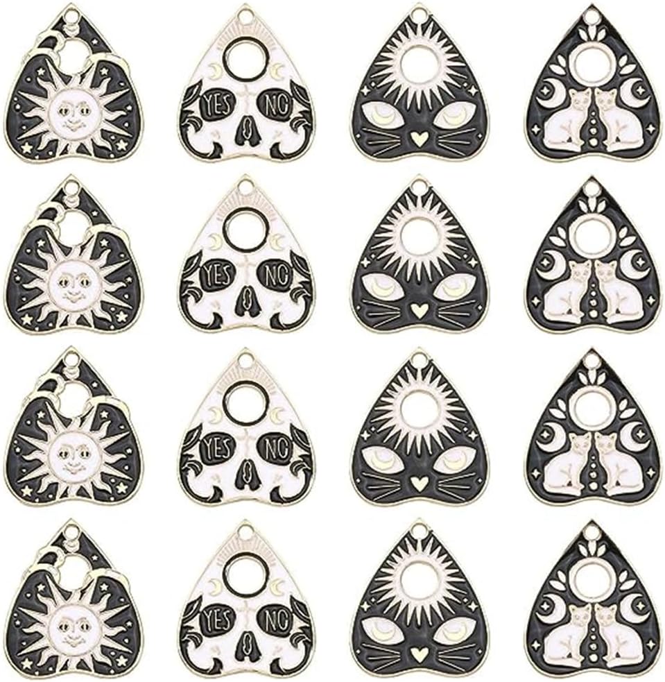Detailed view of black and white cartoon cat charms