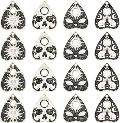 Detailed view of black and white cartoon cat charms