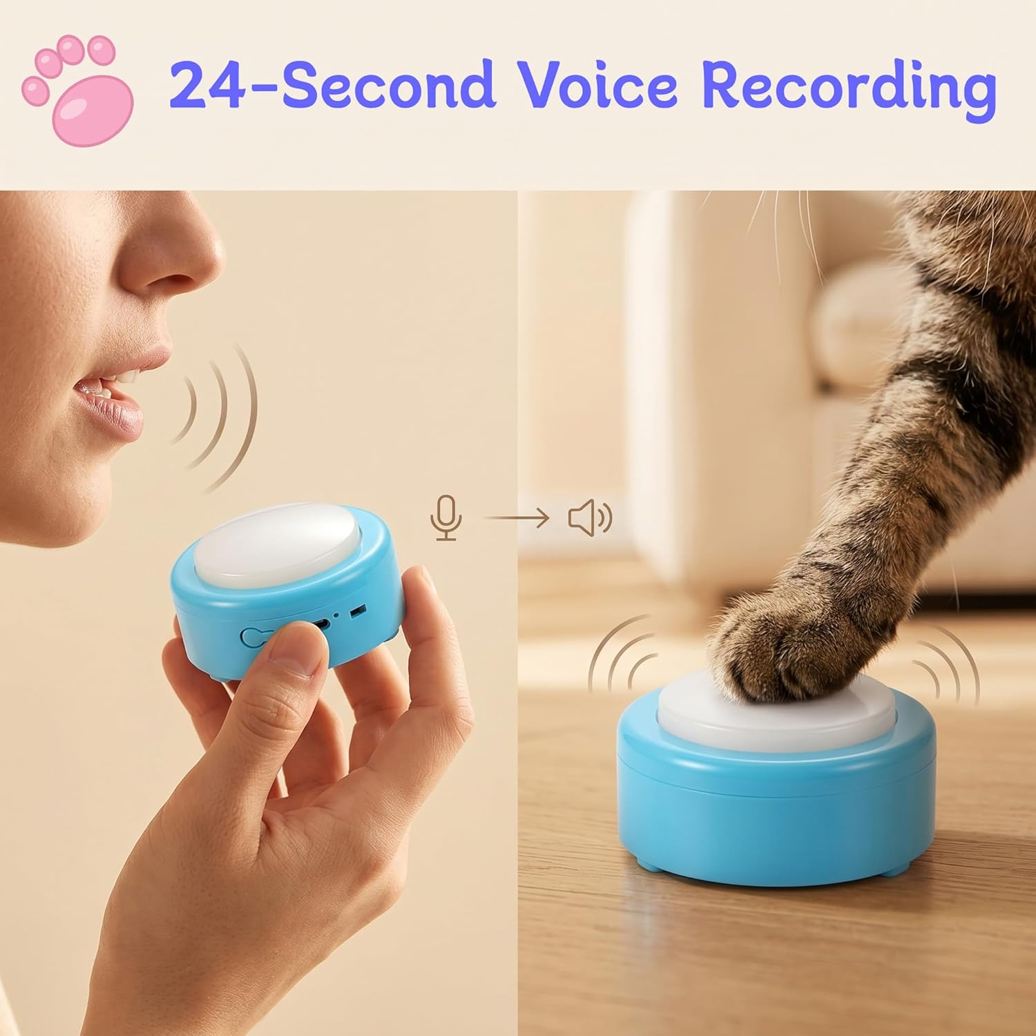 Topodome recordable pet clickers for small dogs and cats close up view